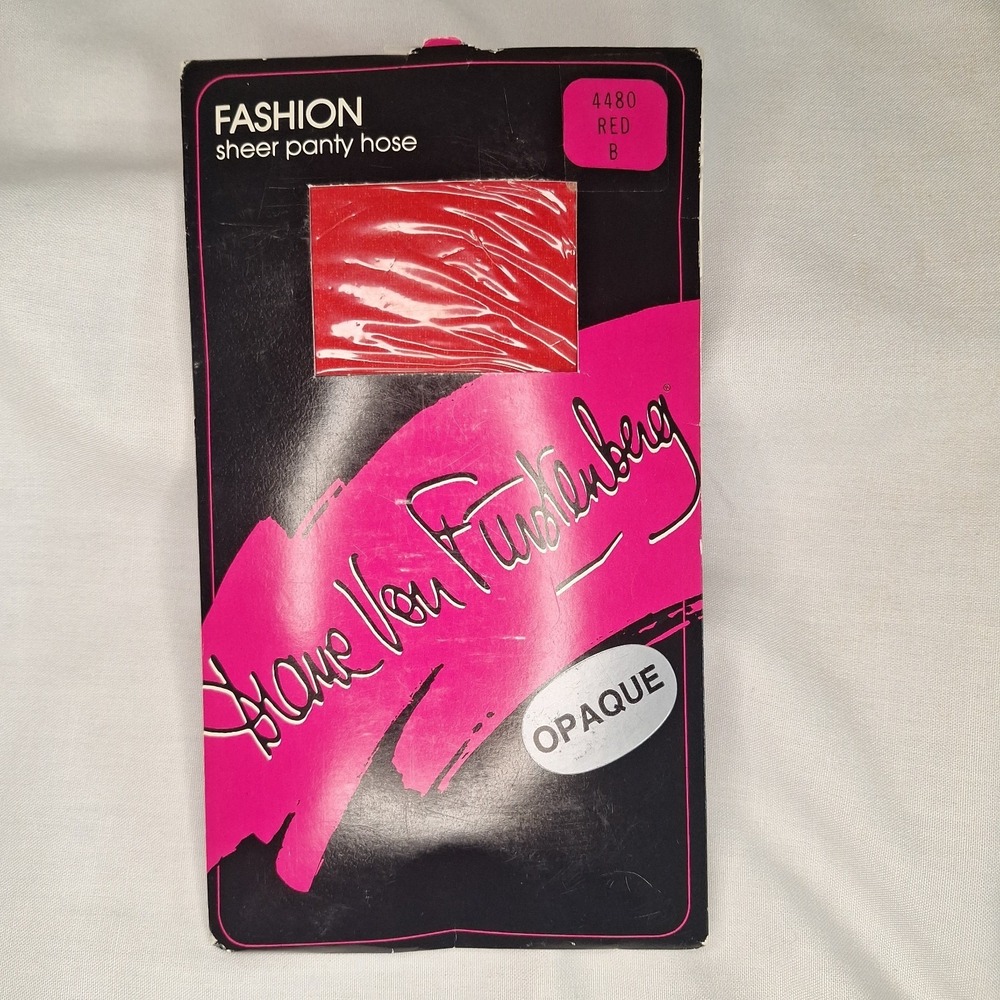 NOS 1980s Diane Von Furstenberg RED Size B Opaque‎ Sheer Panty Hose Fashion 4480